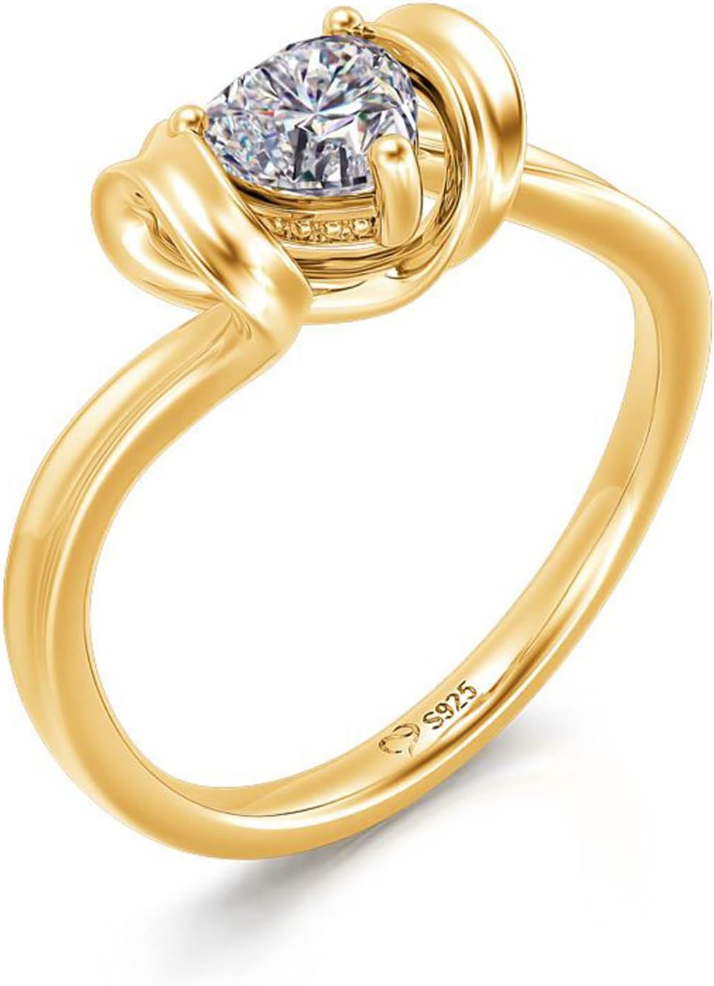 Jeulia Heart Cut Solitaire Silver Ring: Wrap Yellow Gold-Plated Platinum Cubic Zirconia Engagement Band Anniversary Promise Bridal Set Valentine's Jewelry Gift with Box - Image 2