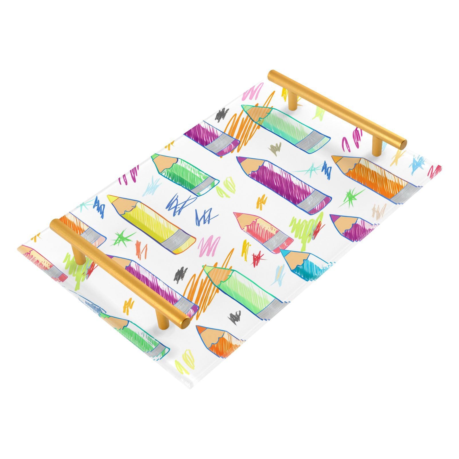 BOESI Doodle Color Pencils Tray, Tray with Handles, Countertop Organizer, Decorative