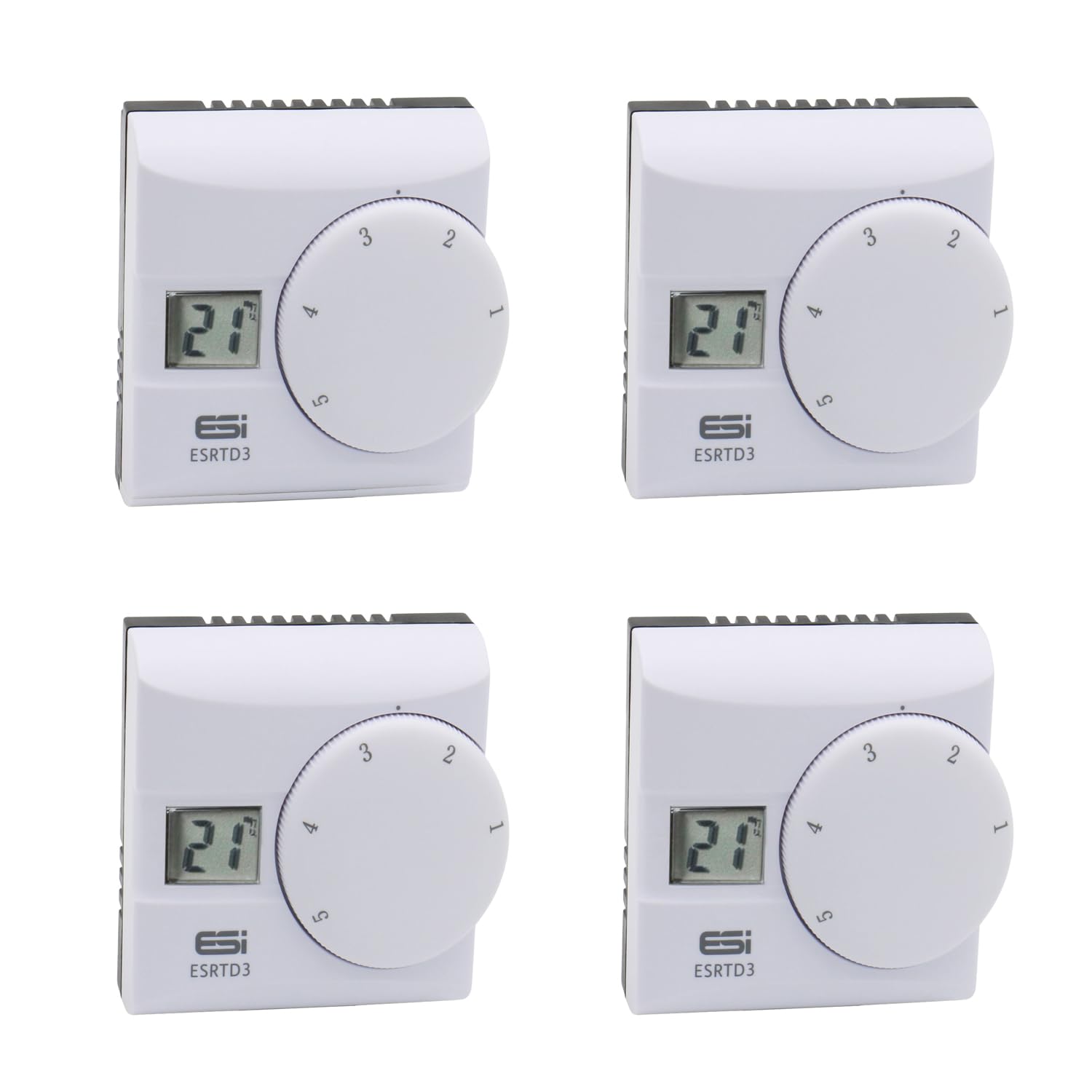 4 x ESi Controls ESRTD3 Digital Room Thermostat, LCD Display, Delayed Start, 230V AC (4-Pack)