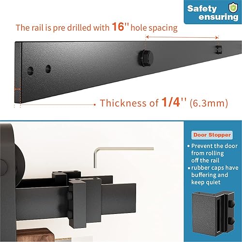 Miniatura 4 de ZEKOO Kit de herrajes para puerta corrediza de granero de doble riel bypass de 6.6 pies para 2 puertas, kit de riel de puerta de granero bypass