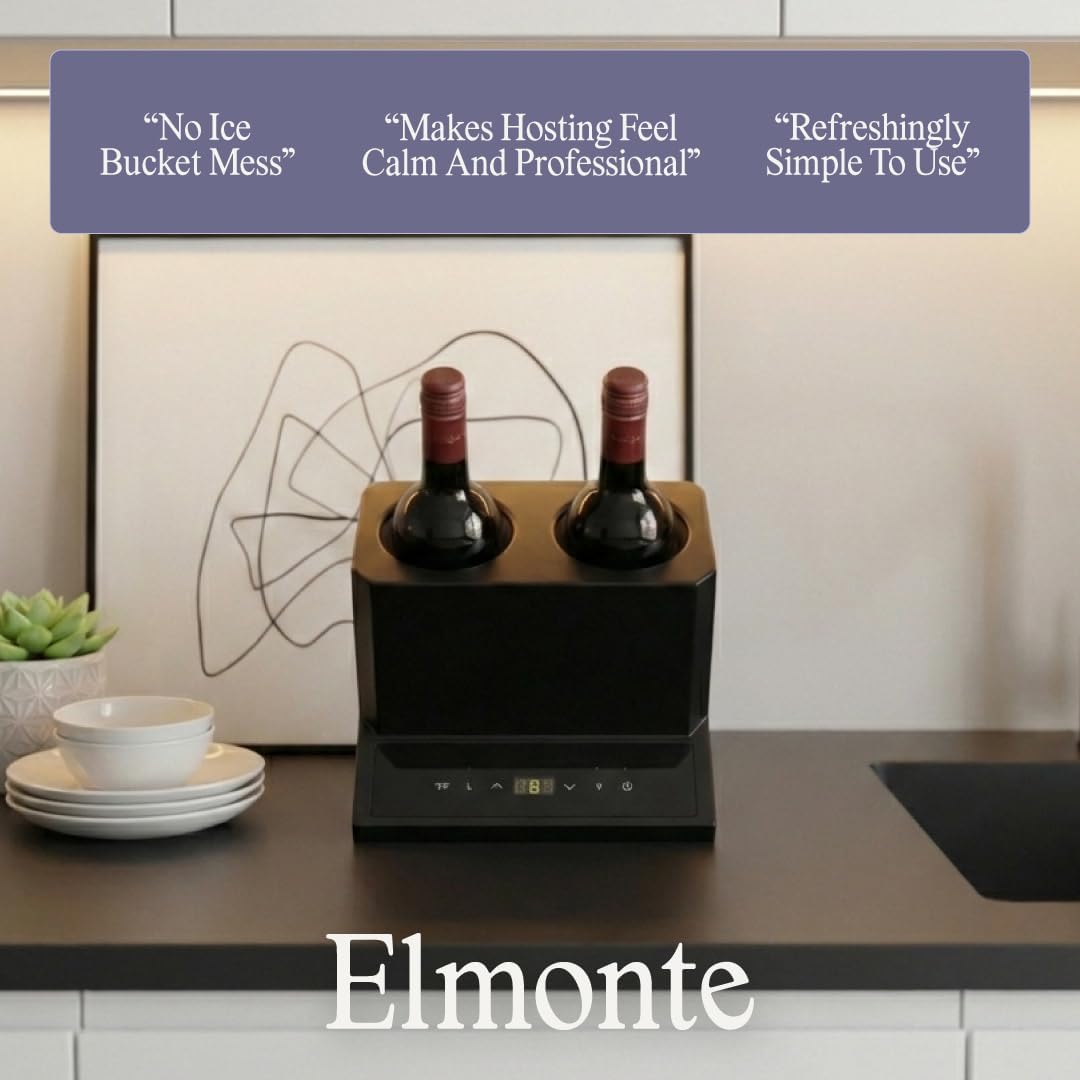 Elmonte Dual Wine Chiller - 2 Bottle Electric Wine Cooler with Adjustable Temperature Control (41-64°F) - Countertop Wine Bottle Chiller for Red & White Wine - Iceless Beverage Cooler for Home Bar - Image 7
