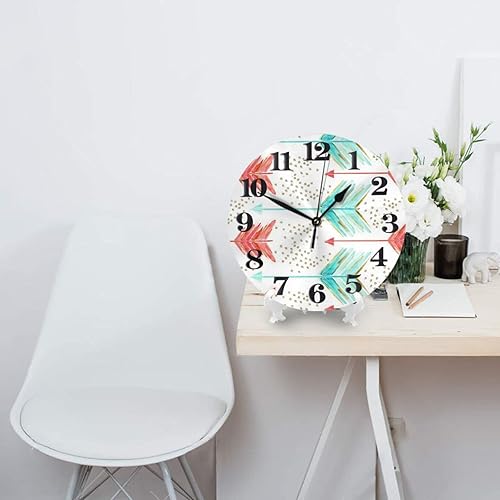 Miniatura 4 de Reloj de pared redondo de 10 pulgadas, silencioso, sin tictac, funciona con pilas, reloj de escritorio silencioso, flechas coral y verde azulado