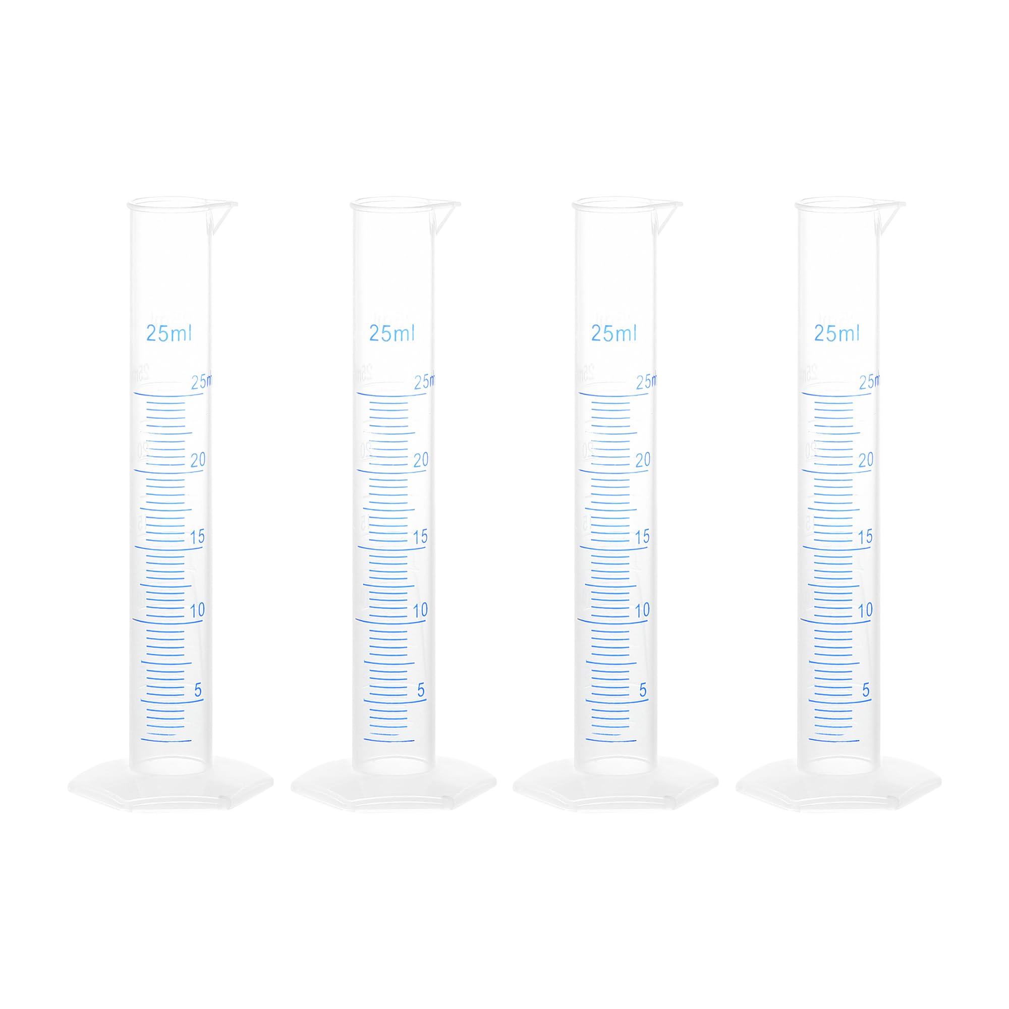 Cilindro Graduado de Plástico 25ml Medicion Ciencia Laboratorio Hexagonal Base 4uds