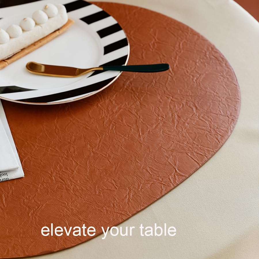 Miniatura 5 de Welan - Juego de 4 manteles individuales ovalados, lavables, fáciles de limpiar, resistentes al calor, piel sintética para mesa de comedor,