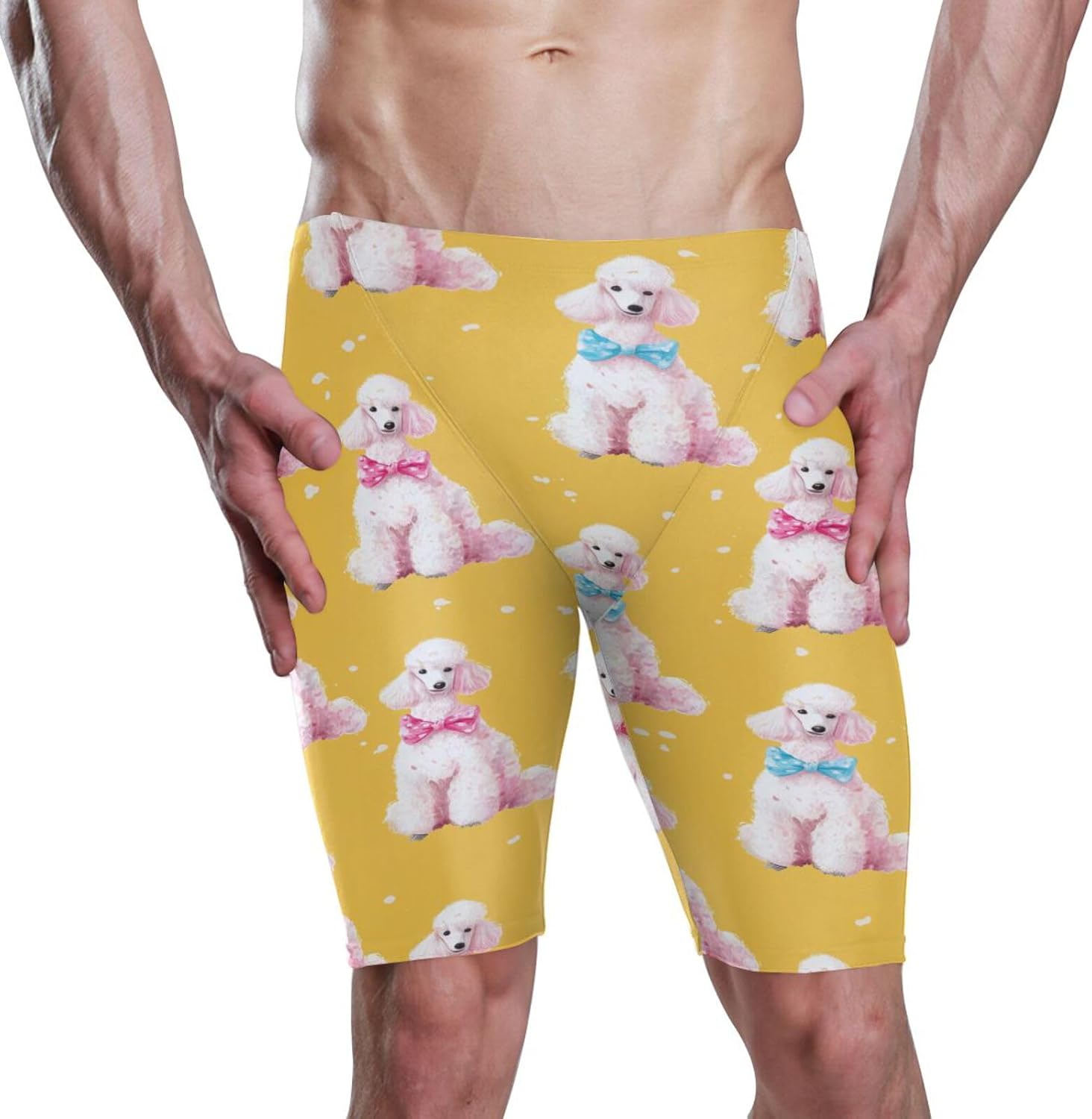 ZZXXB Cartoon Poodle Print Men's Racing Swim Trunks Athletic Swim Jammers Quick Dry Training Swim Shorts S-3XL