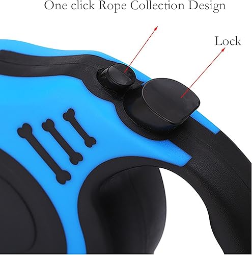 Miniatura 4 de Correa retráctil para perro, cuerda automática azul de 16 pies con interruptor y mango antideslizante para pasear a un perro (azul)