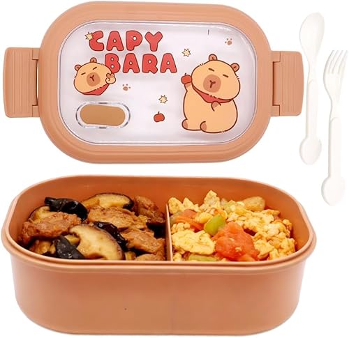WFKKMEQ Capybara Scatole Bento, 1000ml Capybara Porta Pranzo Lunch Box con Posate Schiscetta Pranzo con Scomparti Bento Box Studente Portapranzo Portatile per Picnic Scuola Uffici