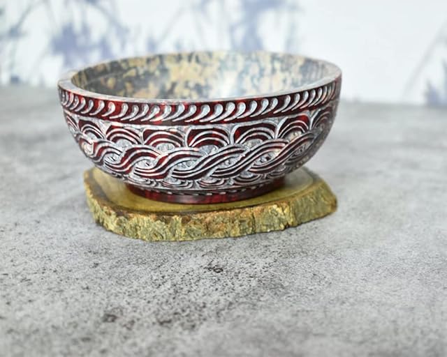 Ajuny Soapstone Scrying and Smudge Bowl Pot Handmade Household Kitchen Table Decorative Gift 5 Inch