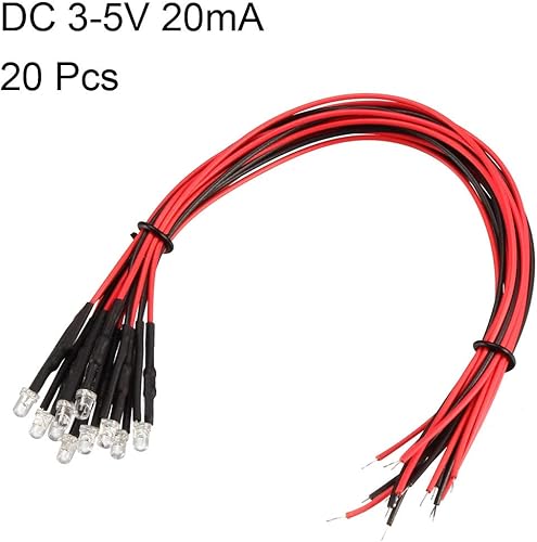 Miniatura 2 de uxcell 20 LED precableados de 0.118 in, lente transparente rosa DC3-5V, diodos emisores de luz