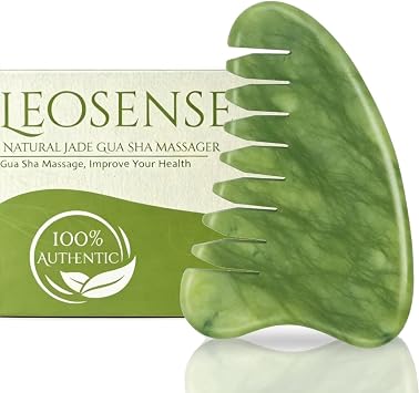 Natural Jade Gua Sha Comb, 2-in-1 Meridian Scalp Massager & Facial Sculpt Scraping Tool, Smooth Jade Stone Head Massage Tool for Hair Care & Daily Spa Self Care