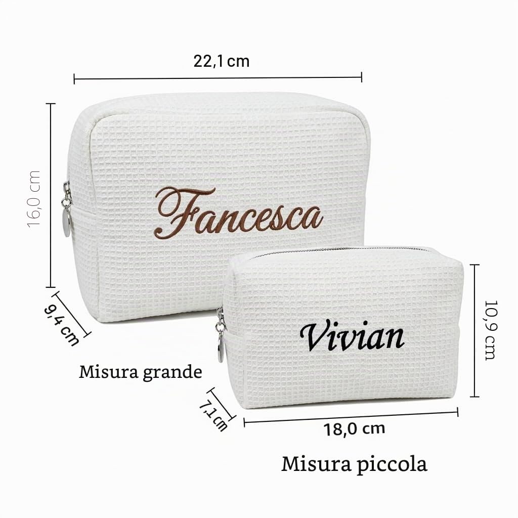 Borsa da trucco personalizzata con nome ricamato, borsa da bagno in maglia goffrata personalizzata per donne, borsa da viaggio grande e piccola borsa da trucco per regali da damigella