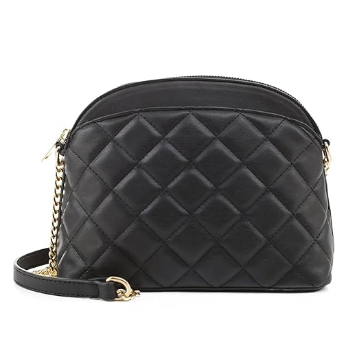 EVVE Quilted Crossbody Bags for Women - Trendy Purse for Travel - Lightweight Medium Size Bag with Chain Strap | Black