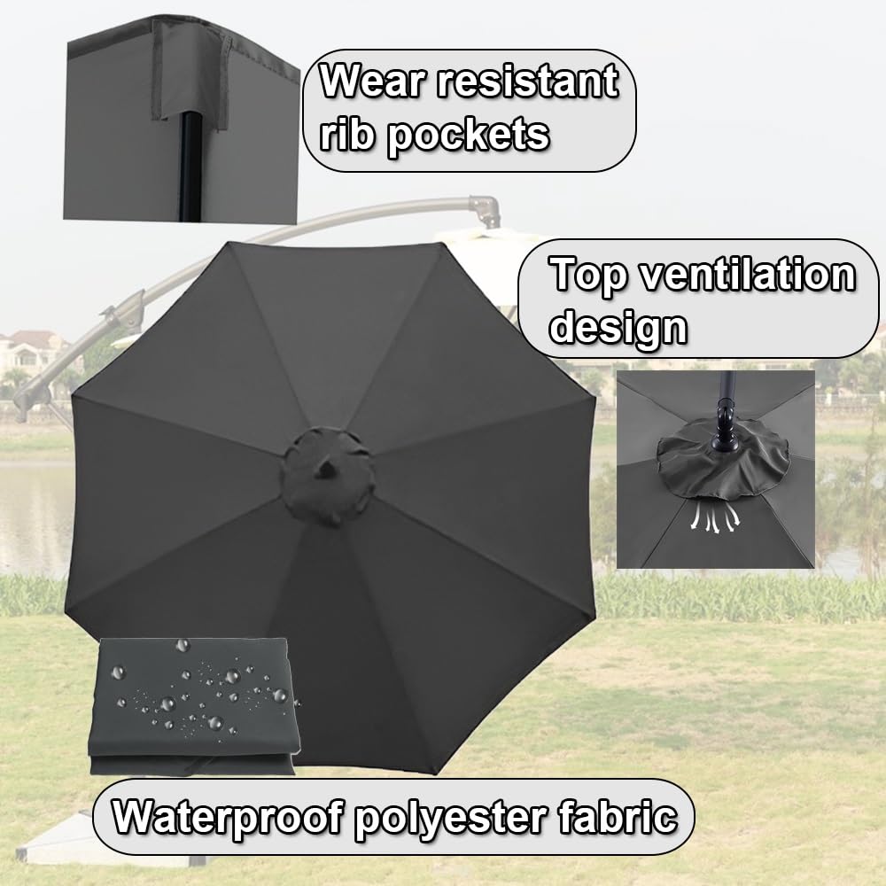 Zapasowy baldachim 3,5 m, odporny na promieniowanie UV osłona przeciwsłoneczna na 6/8 żeber na zewnątrz, parasol tarasowy, zdejmowany i nadający się do prania dla łatwej pielęgnacji