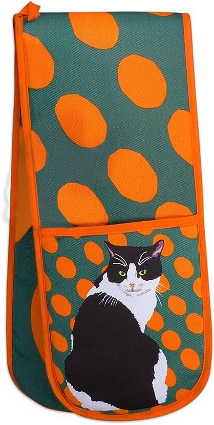 Black and White Cat Double Oven Gloves