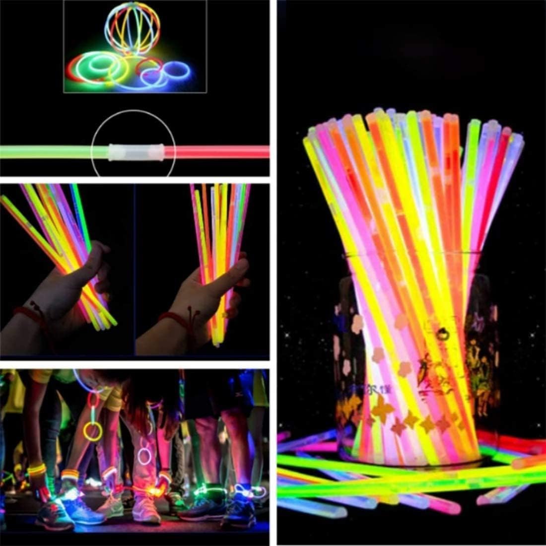Party Propz Glow In The Dark Neon Bands - 100 Pcs Glow Stick With Connectors | Neon Bands For Party | Glow Bands For A Party | 7 Shades Radium Stick | Glow In The Dark Sticks | Glow Sticks for Adults