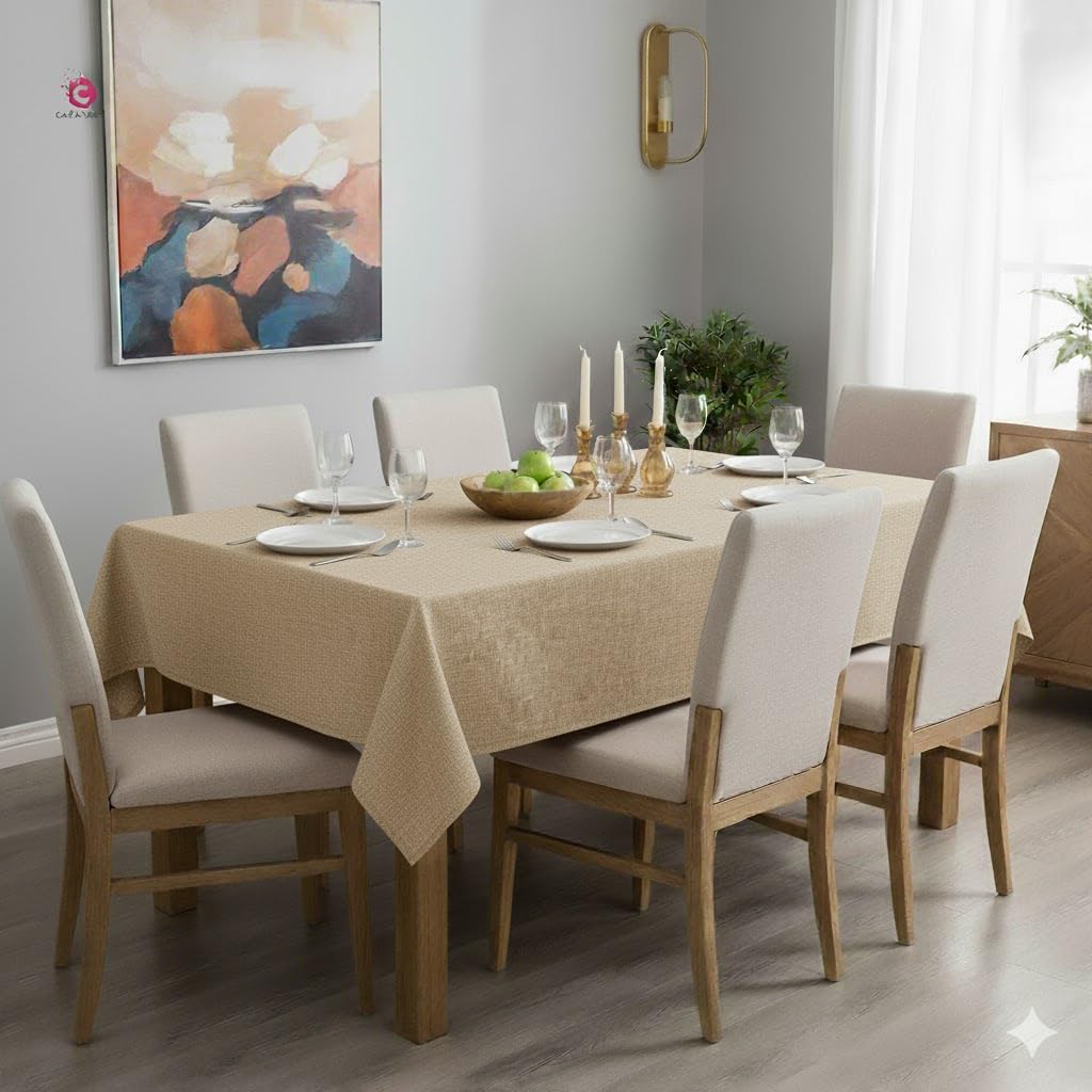 CASA-NEST Washable Jute Table Cover 6-8 Seater Pack of 1 Heat Resistant Table Cover for Kitchen Table/Dining Table Wedding Party, 54 x 90 Inches (Beige) Round-image-11