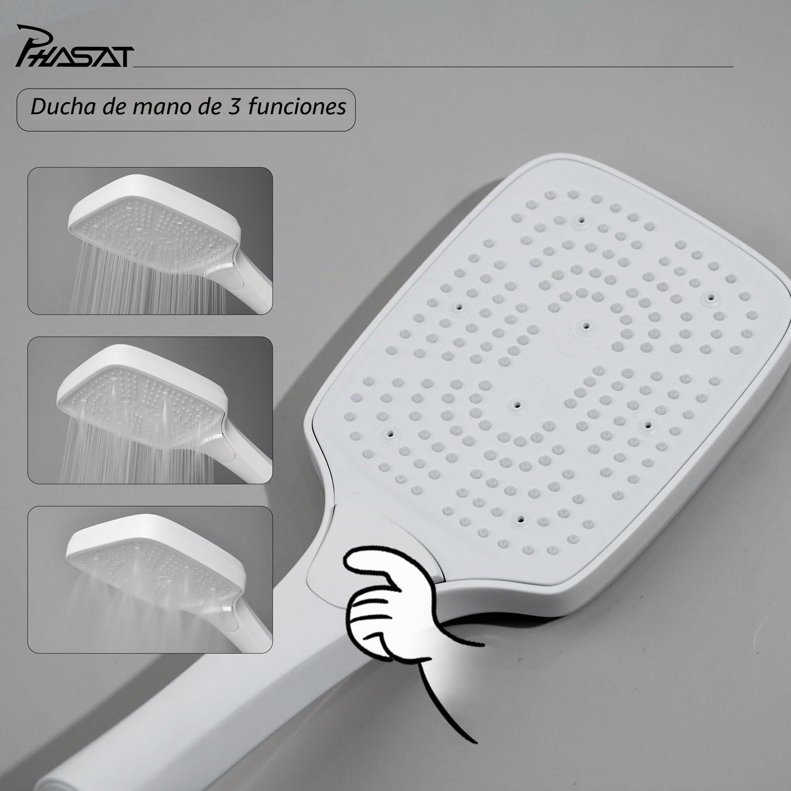 PHASAT Grifo de Bañera Cascada con Ducha de Mano, Grifo Mezclador de Bañera de Pared de Latón con Barra de Ducha Regulable, Mezclador Ducha Montado en La Pared Blanco PTBW16E