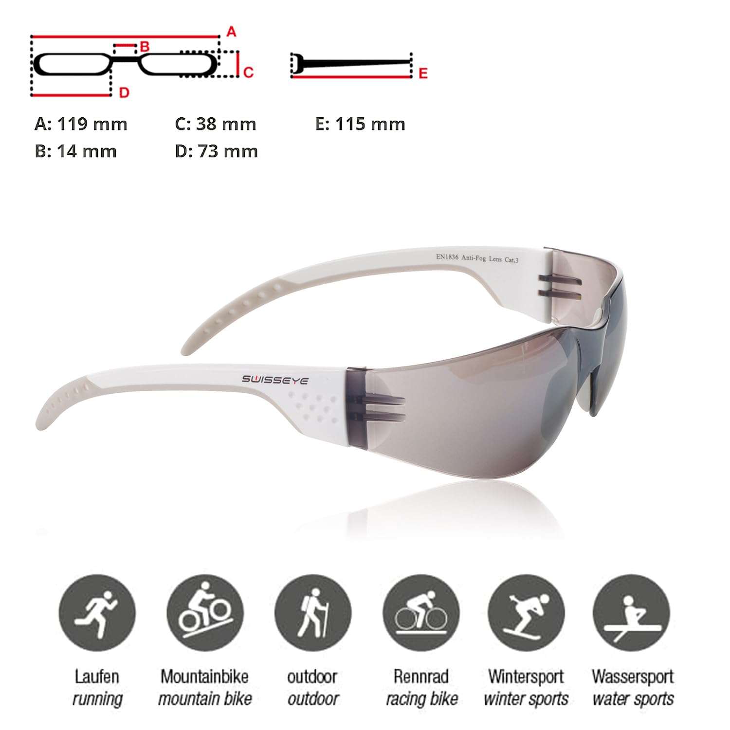 Sportbrille von Swisseye, Outbreak Luzzone S, white/grey mit Scheiben in smoke FM