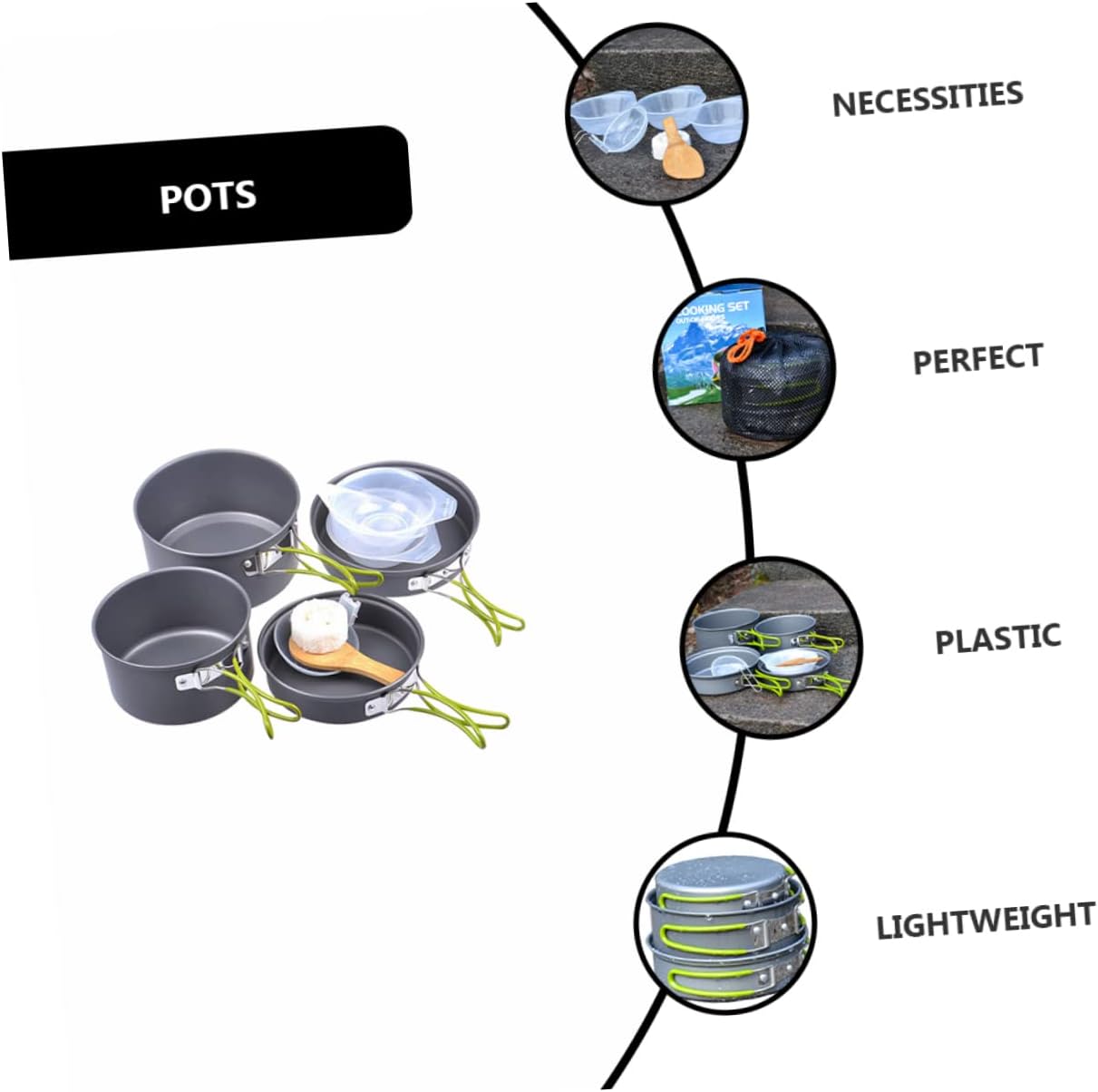 Camping Cooking Utensils Set Camping Cookware Insulated Handle Easy Cleaning Compact Lightweight