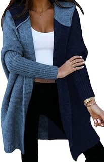 Astylish Women 2025 Fall Outfits Open Front Long Sleeve Hooded Knit Cardigan Sweaters Color Block Outwear Coats