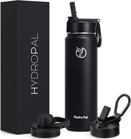 Hydropal Botella Agua Acero Inoxidable - Botella Termica de 500ml 750 ml 1 L 1,2 L 1,9L con Pajita y 2 Tapas - Termo de Doble Pared Sin BPA - Boca Ancha a Prueba de Fugas - Para Lavavajillas