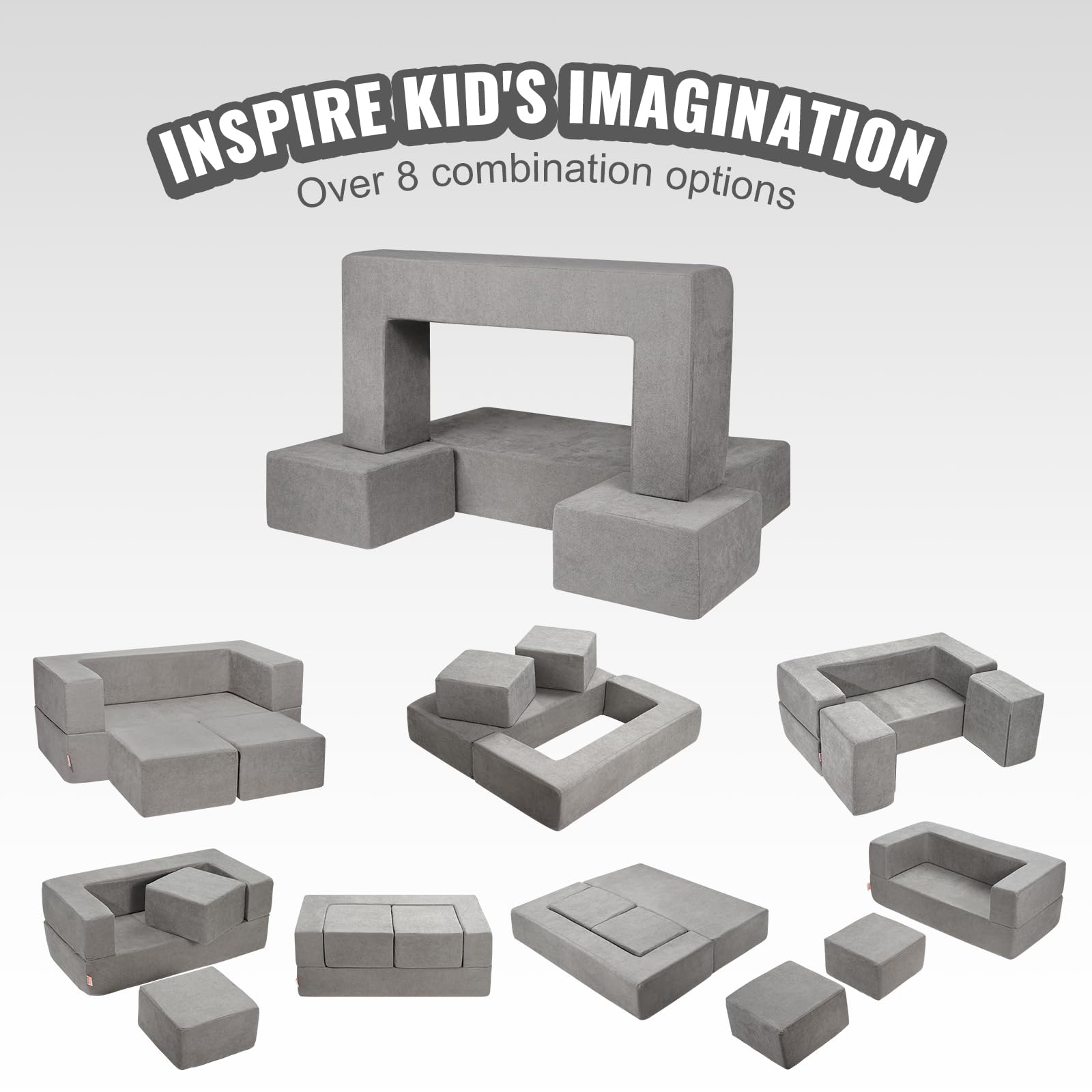 VEVOR Divano Modulare per Bambini 4 Pezzi, Divano Componibile per Bambini con Fodera Rimovibile, Sedia Schiuma Fai da Te, Mobili Creativi per Sala Giochi per Bambini Piccoli che Leggono, Grigio Scuro