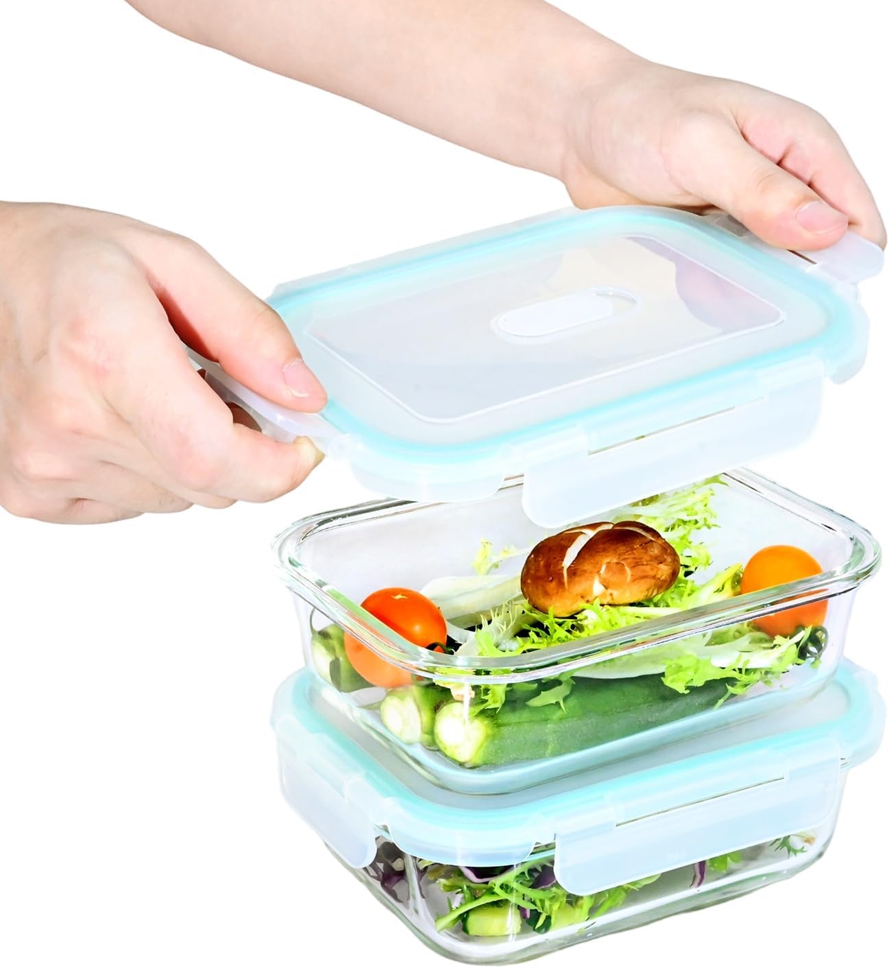 Food Containers, Leakproof Glass Containers With Lids, Meal Prep Containers Reusable 2 Pieces 640ml Capacity Microwave, Freezers & Dishwashers Safe