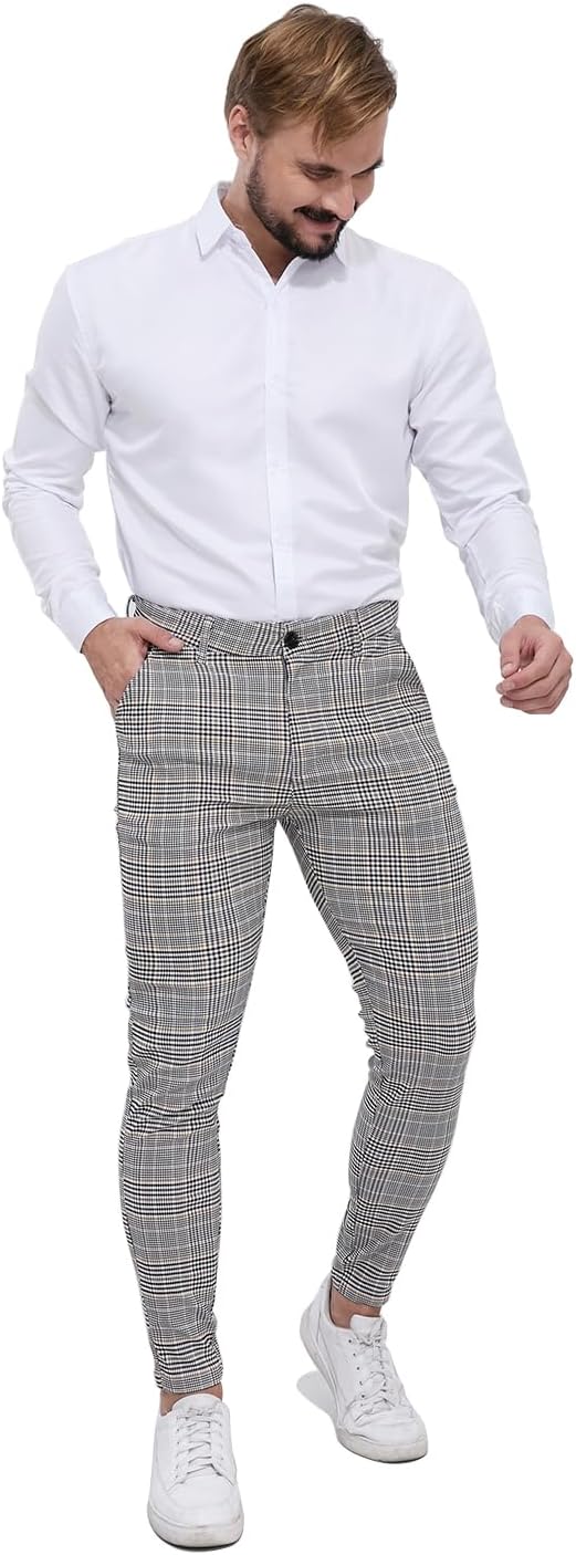 ALLELMS Mens Chinos Slim Fit Stretch Flat-Front Skinny Dress Pants