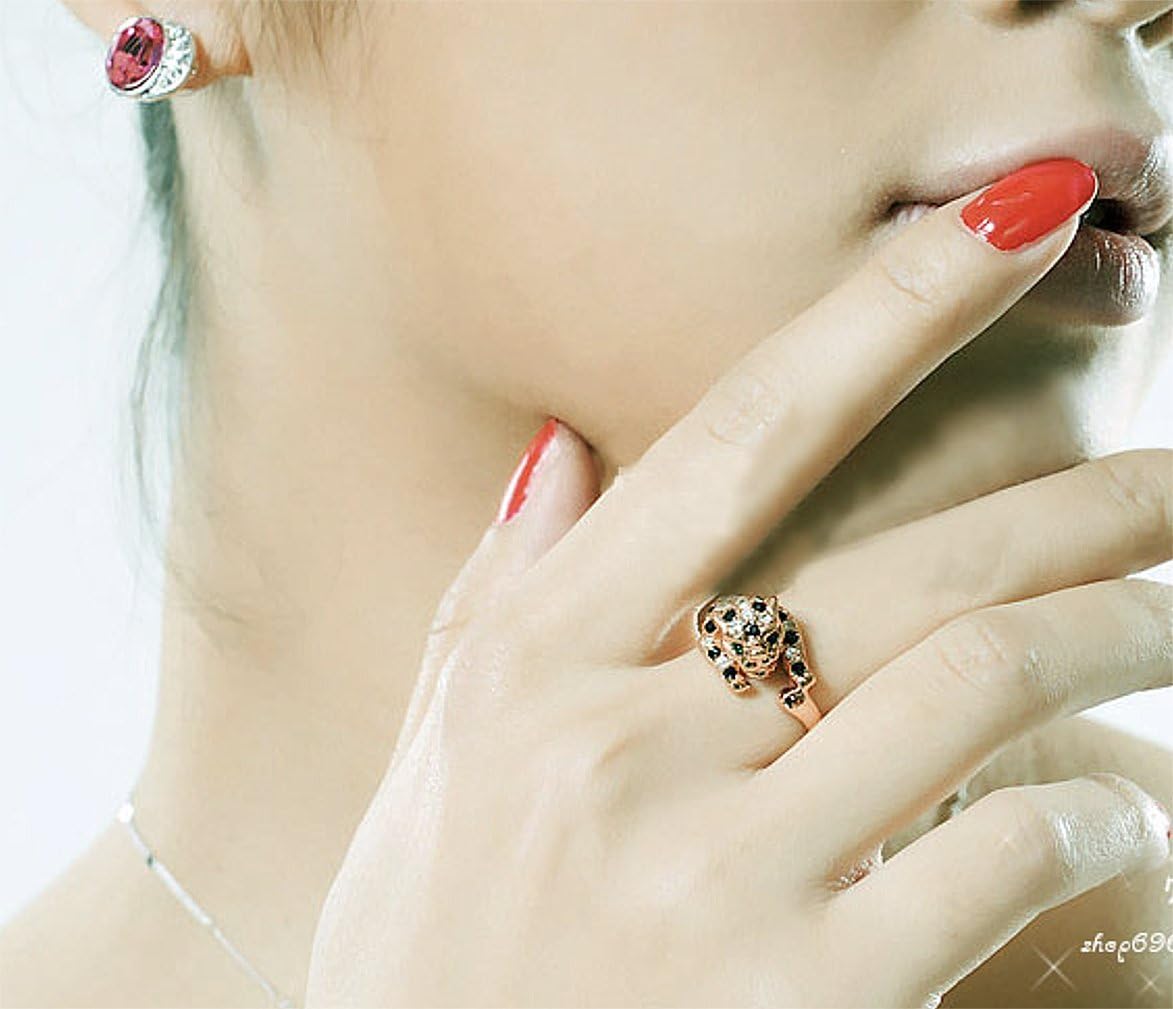Rose Gold Plated Animal Leopard Ring with Clear and Black Cubic Zirconia Jaguar Sport Dots Fashion Jewelry for Women