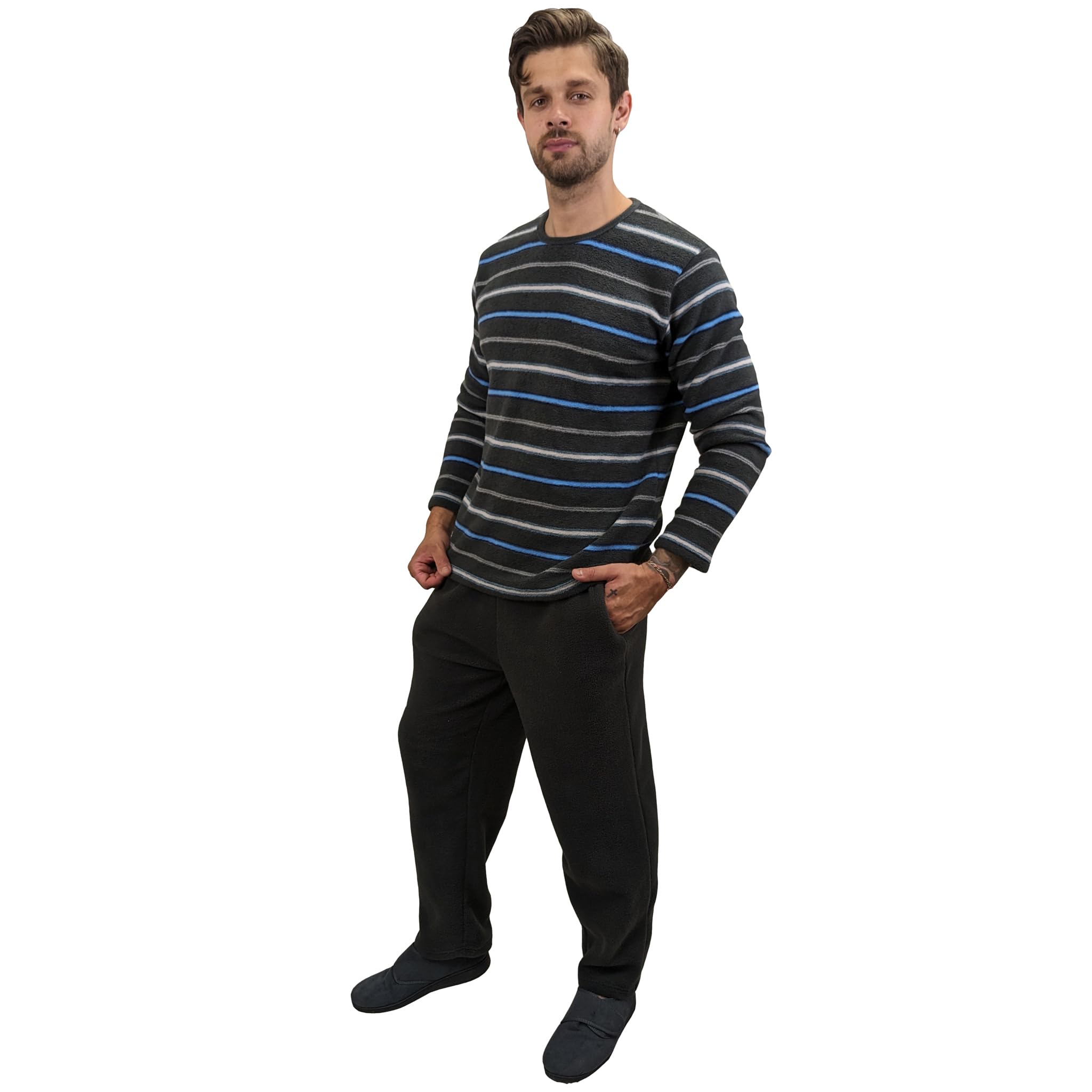 Conjunto de pijama de forro polar cálido para hombre, conjunto de pijama de invierno