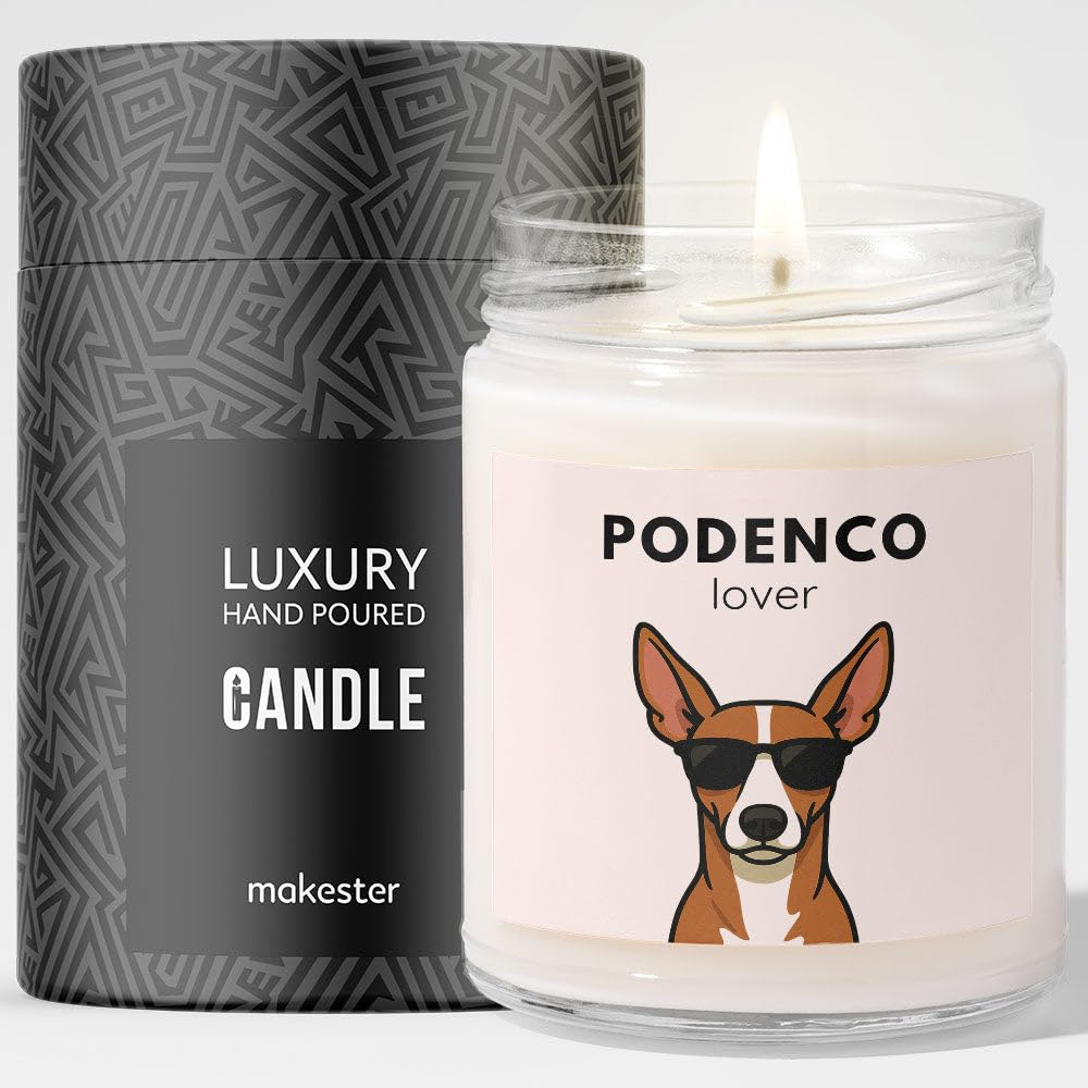 Podenco Gifts - Luxury Soy Wax Candle - Vanilla, Jasmine, Sugared Almond - Dogs in Shades - Makester