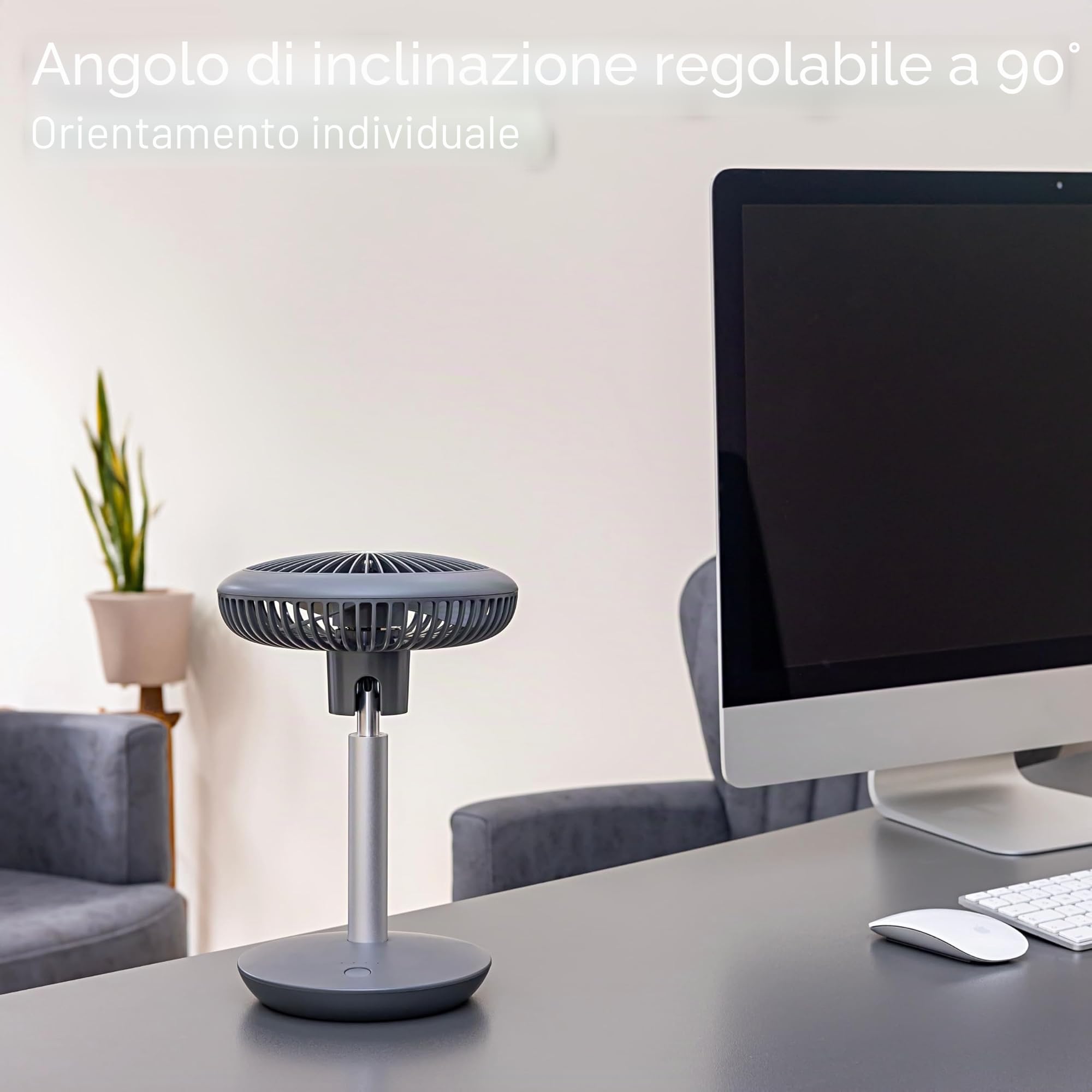 Zilan, Ventilatore da tavolo molto silenzioso, Batteria 4000 mAh | Ventilatore | inclinabile a 90° | Ventilatore da scrivania | Aeratore | Raffreddatore ad aria | 4 livelli, 15h senza fili