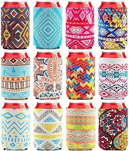 12 Pack Beer Can Coolers Sleeves Neoprene Drink Cooler Sleeves ,for Standard 12 Ounce Cans Beer Coolers for Parties, Events or Gift (Bohemian style)
