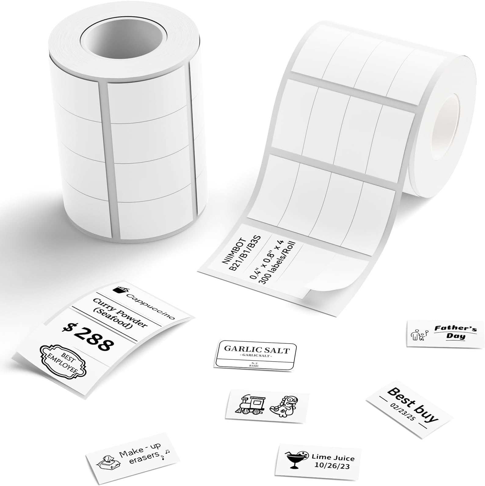 NIIMBOT Labels, 2 Rolls Refill Thermal Label for Label Maker B1/B21/B21Pro/B3S/B31/K3, Waterproof, Oil-Proof and Tear-Proof Sticker Labels, 0.4'' x 0.8''x4 (10x20mmx4) White
