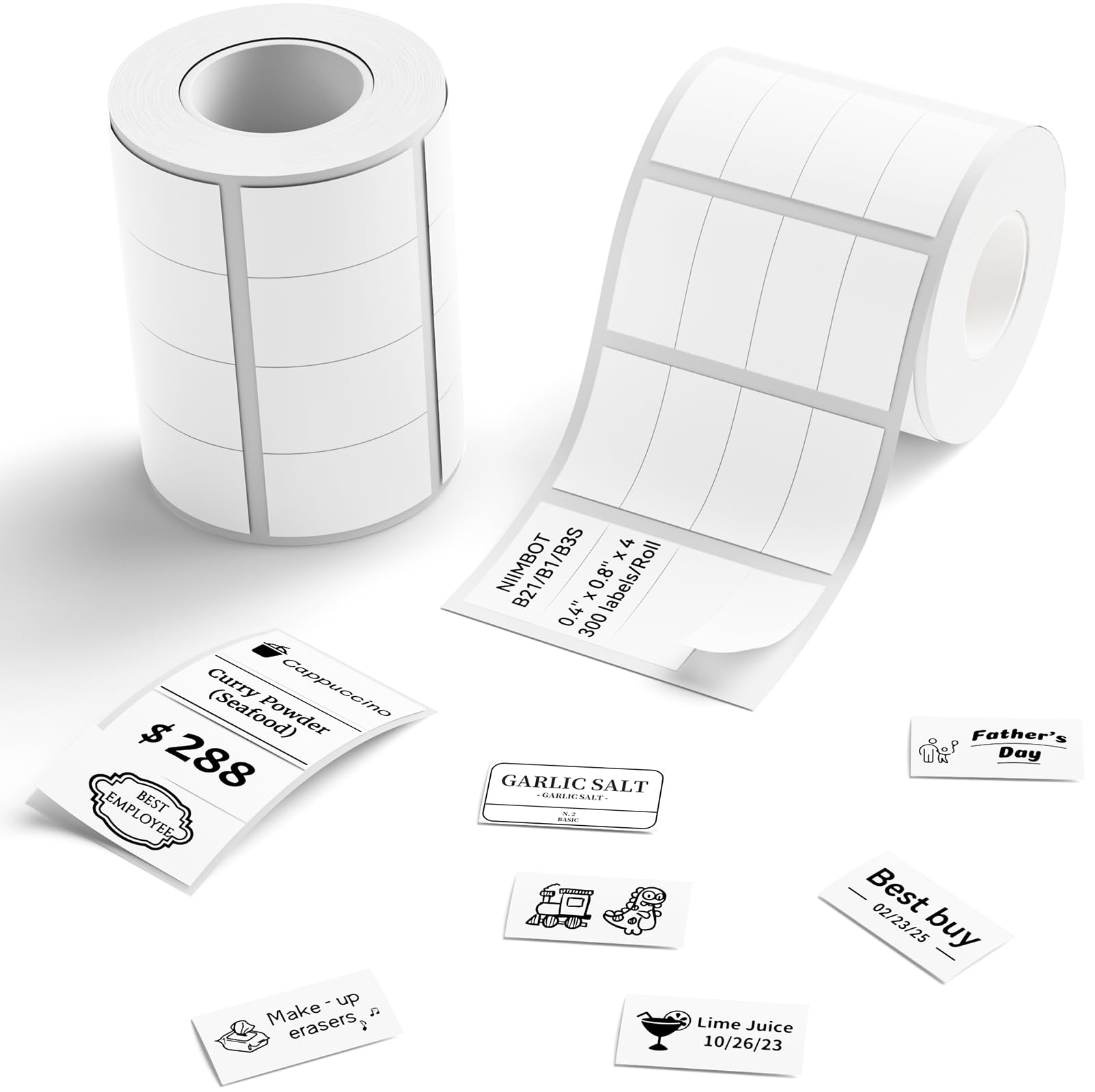 NIIMBOT Labels, 2 Rolls Refill Thermal Label for Label Maker B1/B21/B21Pro/B3S/B31/K3, Waterproof, Oil-Proof and Tear-Proof Sticker Labels, 0.4'' x 0.8''x4 (10x20mmx4) White