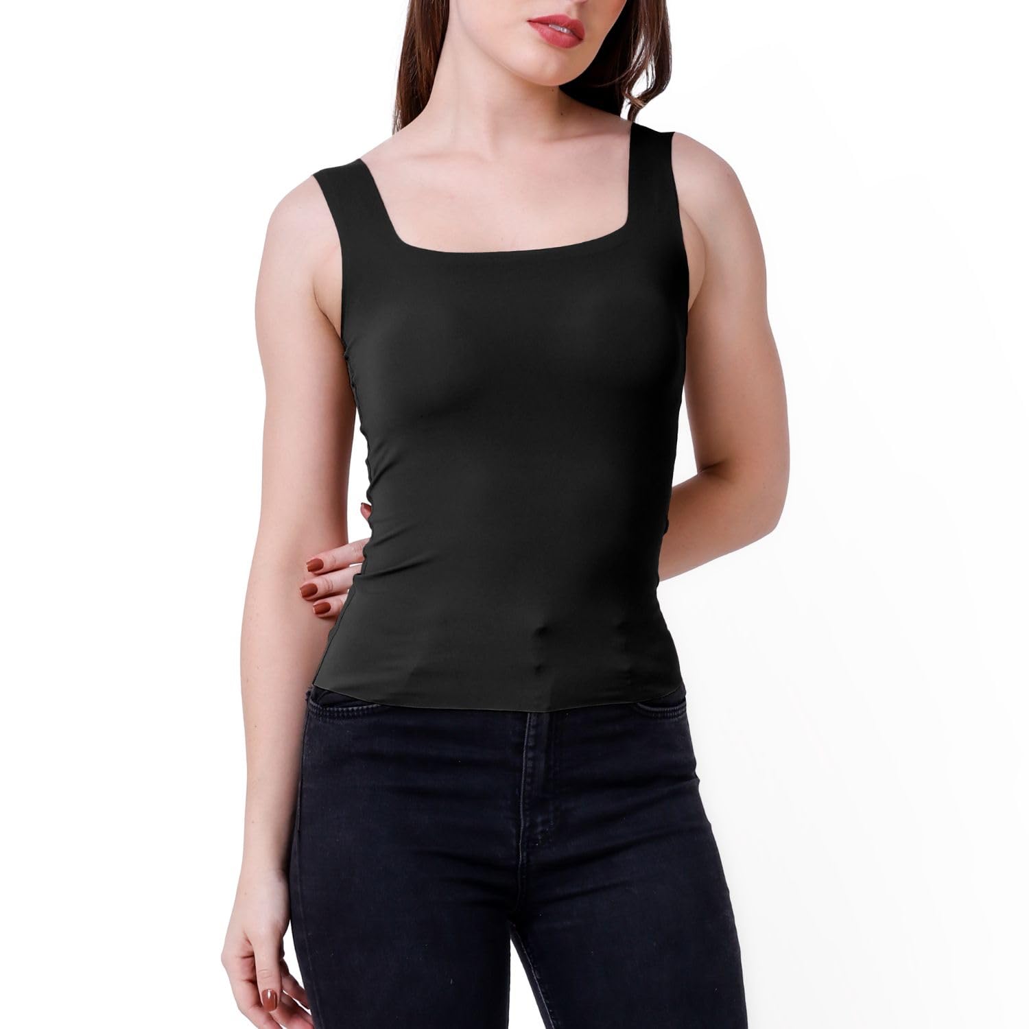 Women Padded Camisole Workout Top| Tank Top with No Trace,Square Neck Seamless Vest,Elastic Removable Wide Shoulder Strap Camisole