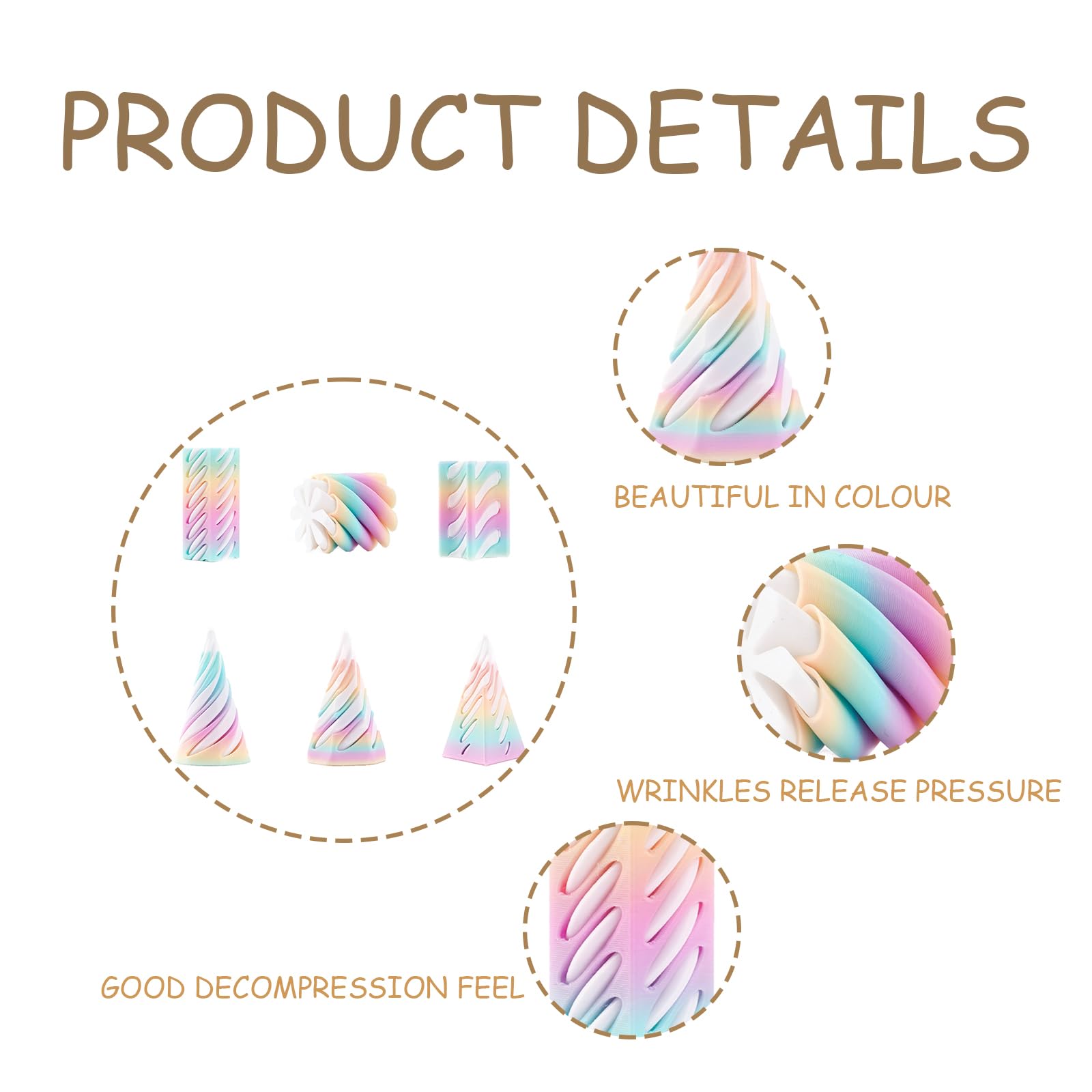 6 PCS Spiral Cone Fidget Toy Set, 3D Printed Fidget Toys 3D Printed Stress Relief Desk Decorations - Image 3