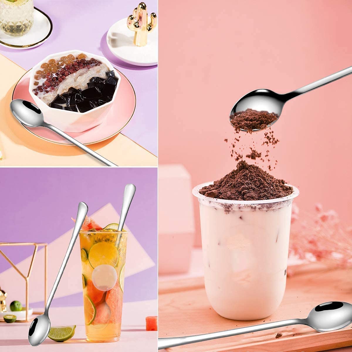 Vaa Dream Stainless Steel Long Handle Spoon Set, Set of 4, Soda Spoons. The Set Features a Modern and Polished Design 1