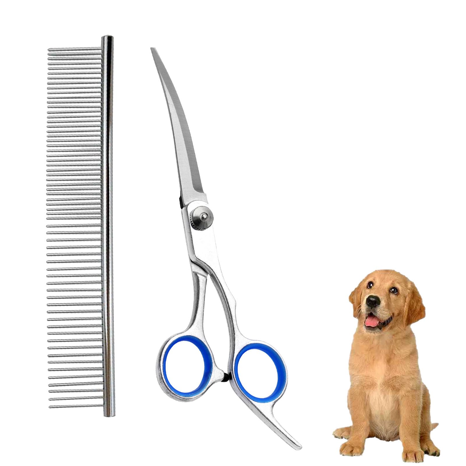 Tijeras para Perros,Tijeras Peluqueria Canina de Acero Inoxidable,Tijeras Curvas para Perros,Tijeras para Cuidado de Perros,Tijeras para Mascotas,Tijeras de Entresacado para Mascotas