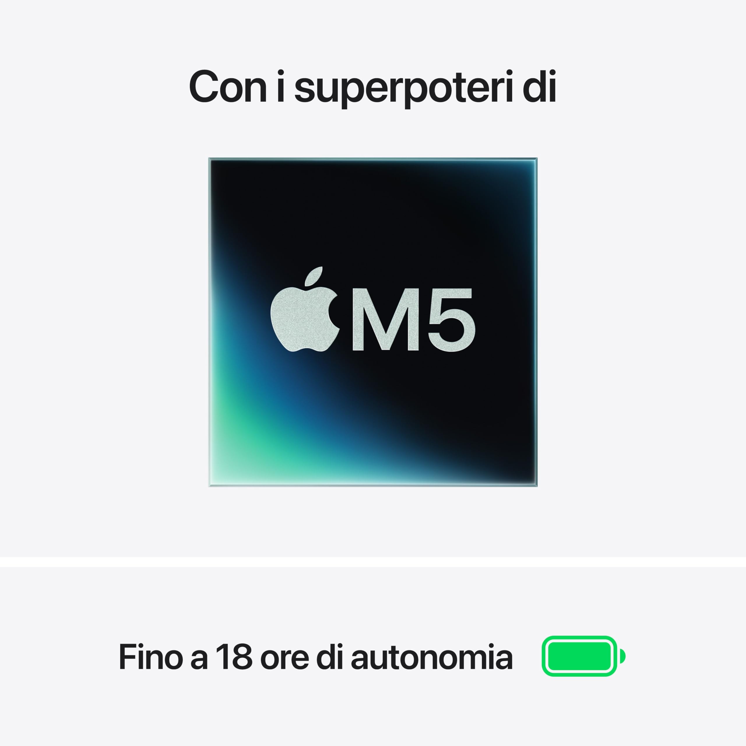 Apple MacBook Air 15'' con chip M5: progettato per l’AI, display Liquid Retina da 15,3'', 24GB di memoria unificata, 1 TB di archiviazione SSD, 10 CPU, 10 GPU, Wi Fi 7 – Argento