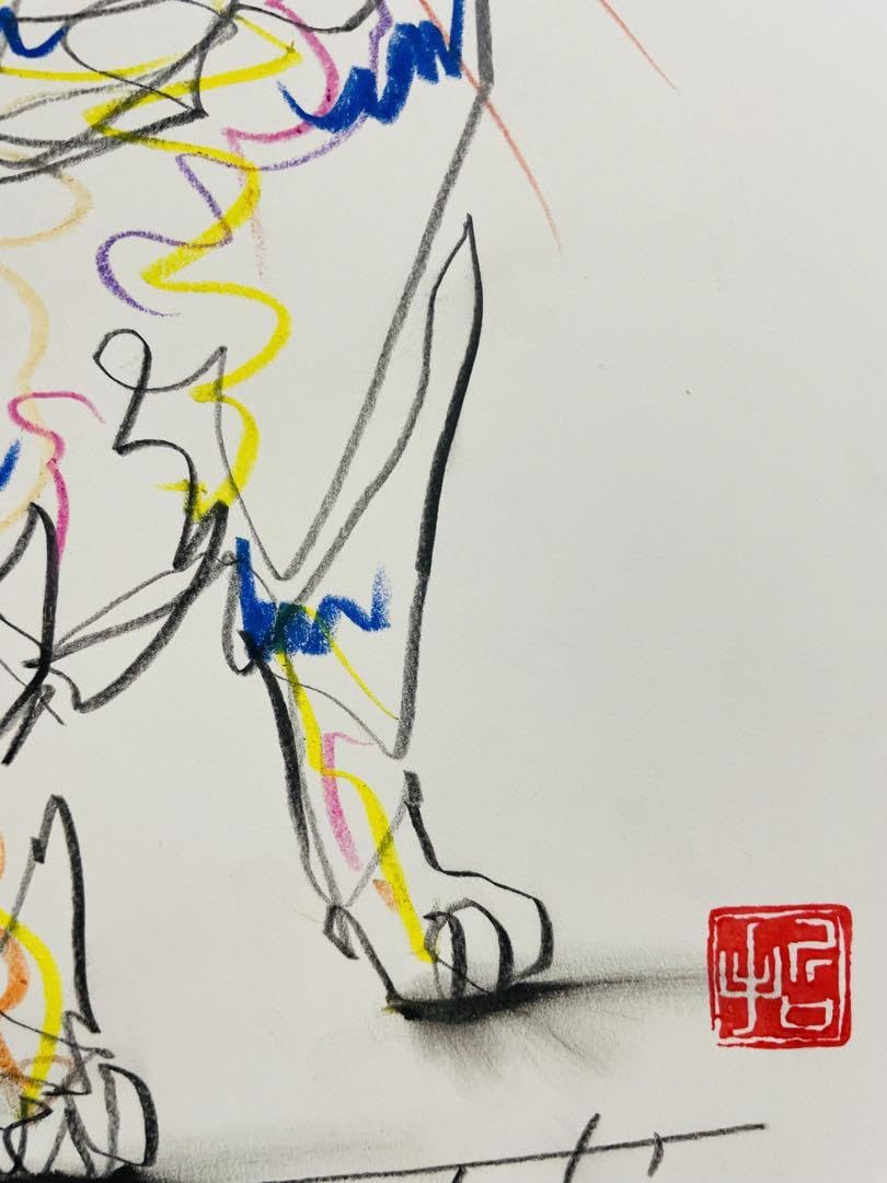 服部哲也1658【帰りを待つ猫】一筆描きドローイング原画