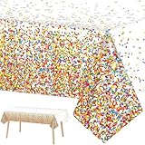 3 Pieces Confetti Sprinkles Birthday Tablecloth for Happy Birthday Decoration Plastic Disposable Rectangle Sprinkles Party Table Covers for Kids Two Sweet Donut Weddings Party Favors, 54 x 108 Inches