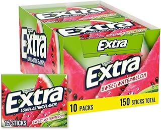 EXTRA Gum Sweet Watermelon Sugarfree, Bulk, Individually Wrapped, Long-Lasting Juicy Watermelon Flavor, Perfect for Fresh Breath at School, Work, and Travel 15 Count, Pack of 10