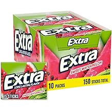 EXTRA Gum Sweet Watermelon Sugarfree, Bulk, Individually Wrapped, Long-Lasting Juicy Watermelon Flavor, Perfect for Fresh Breath at School, Work, and Travel 15 Count, Pack of 10