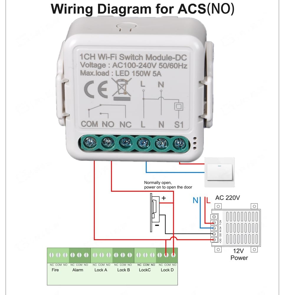 Yueyang Interruttore Intelligente WiFi Relè Wireless 1 Canale DC 12/24V AC 100-240V, Modalità Jog/Blocco, APP Tuya/SmartLife Telecomando, Contatto a Secco, Funziona con Alexa Google