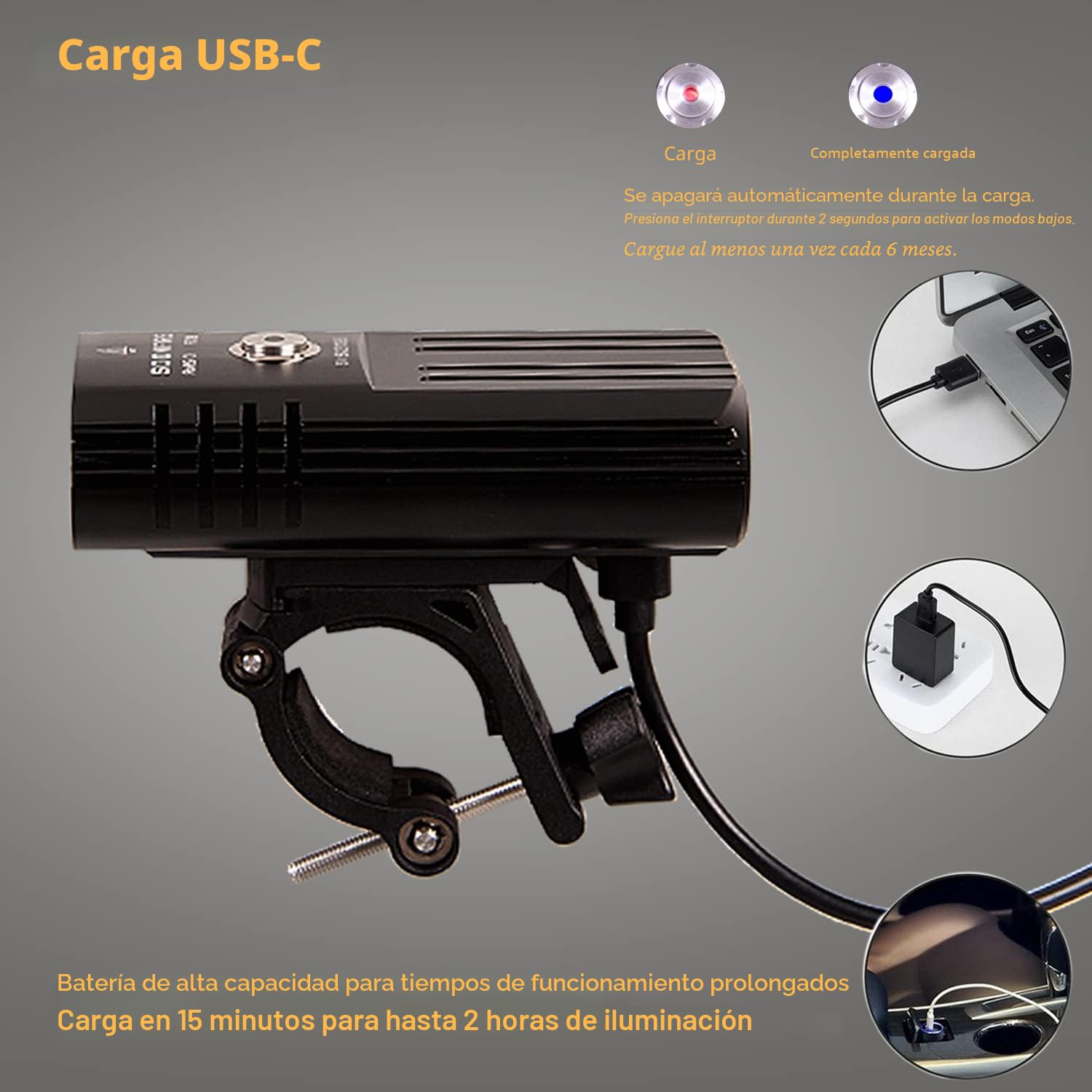 FD39 Faro Delantero de Bicicleta Recargable USB-C súper Brillante, 2 ledes de 2530 lúmenes con un Alcance Efectivo de 177 Metros, Resistente al Agua, Montaje y desmontaje rápido