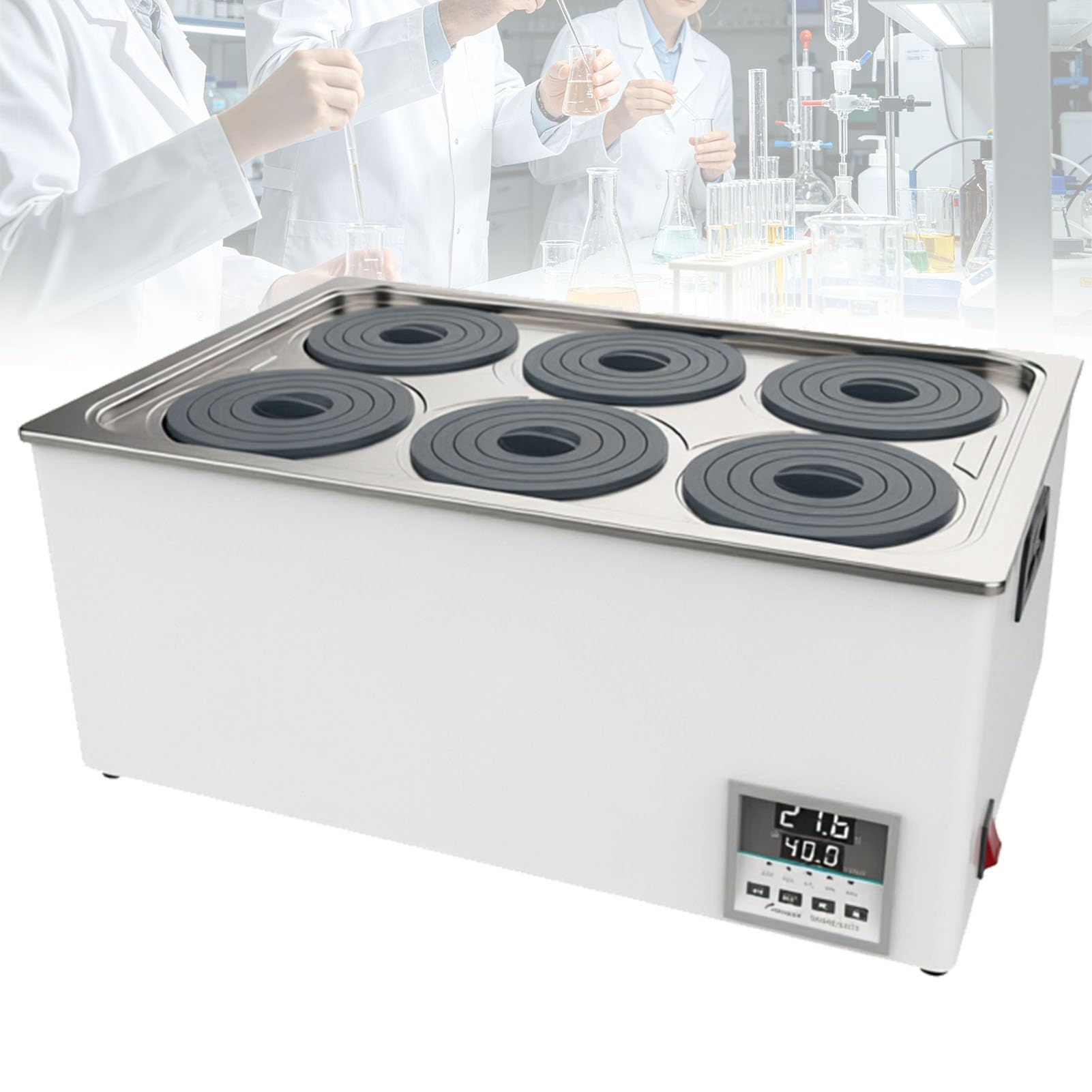 Baño María Termostático Digital, Pantalla De Doble Calentador De Baño María Digital con Anillos De Goma para Laboratorio, Temperatura Preciso Y Tiempo Seleccionable