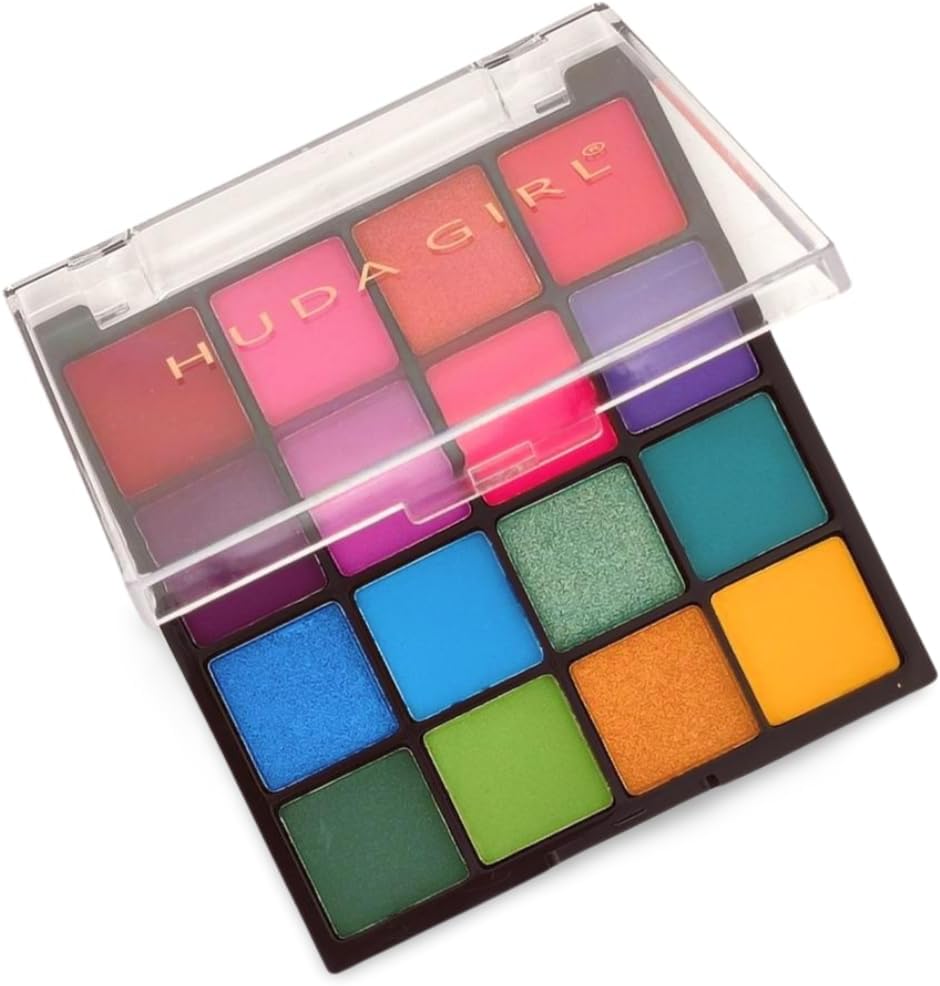 HUDA GIRL BEAUTY 16 Color Eyeshadow Palette - Shimmer & Matte Shades for Pretty All Day Eyes - Swiss Bright Edition