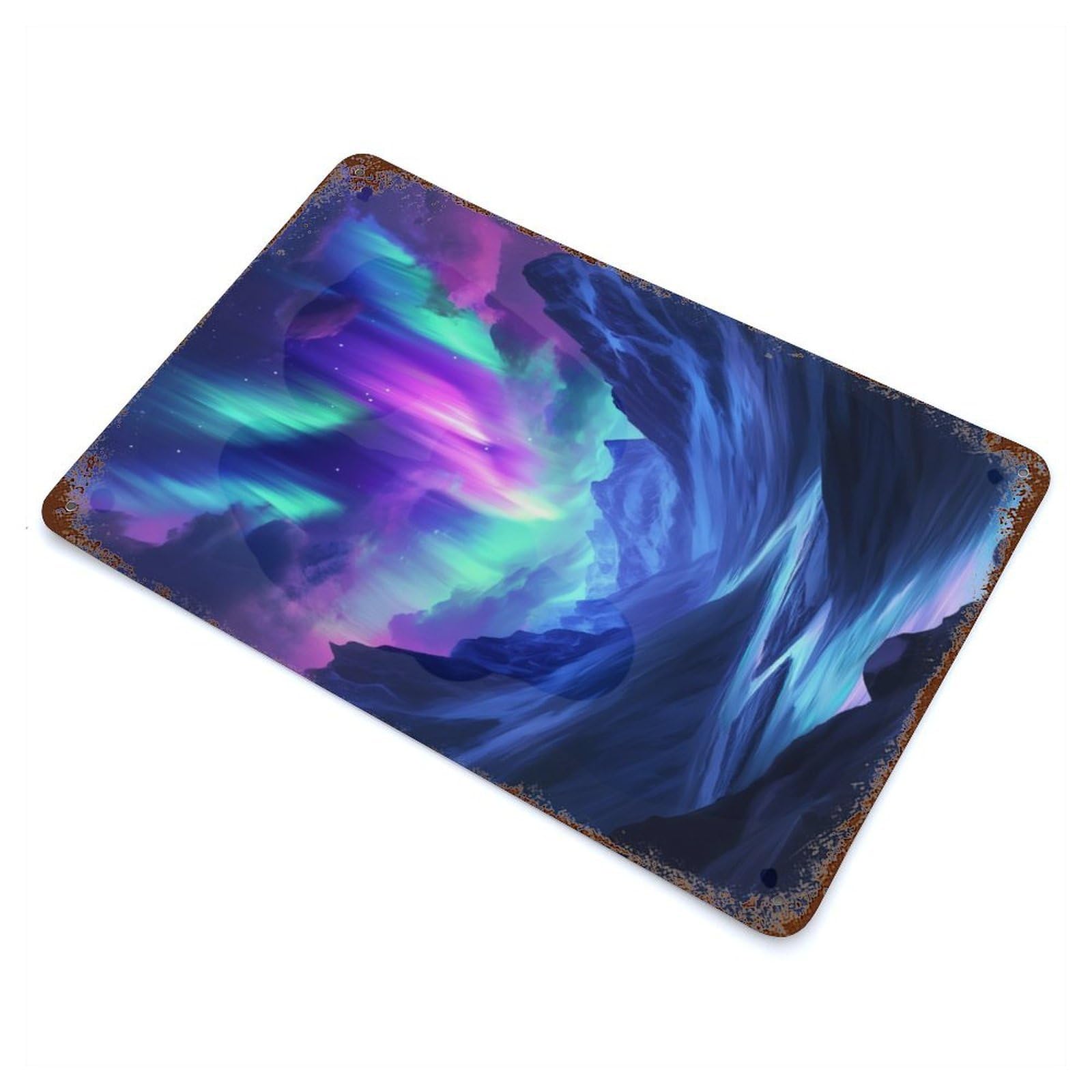 Aurora Borealis Mountain Landscape Retro Metal Sign 11.8"x7.9", Classic Wall Plaque for Garage, Pub Or Kitchen