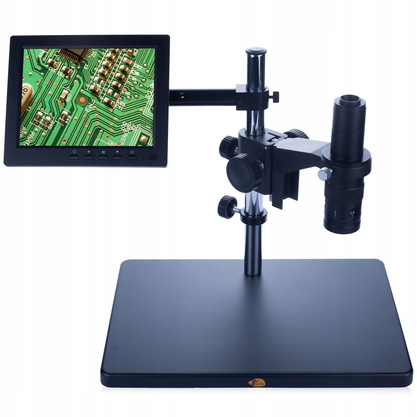 Rosfix Set Earth Pro MCEP-0.5X - Microscopio digitale con zoom 7-45x, 56 luci LED ad anello e fotocamera Tucana | C-Mount | per elettronica, biologia, industriale, microscopia stereomicroscopia